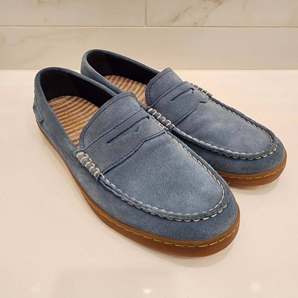 Cole Haan Nantucket Penny Loafer - Blue Suede w/ Gum Bottom - Men's Size 8.5